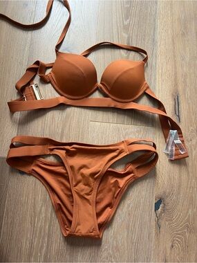VS Archives Essential Banded Push-Up Bikini Top and Bottom in Cinnamon